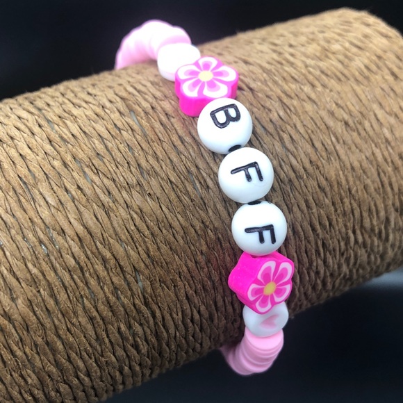 BFF Pink Clay Bead Stretchable Stackable Bracelets - Picture 10 of 13